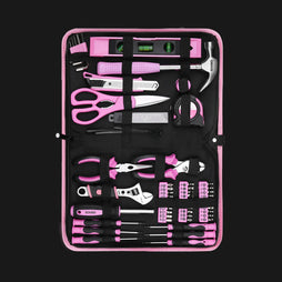 Grundlegendes rosa Werkzeugset für den Haushalt mit weicher Tasche, 71-teilig