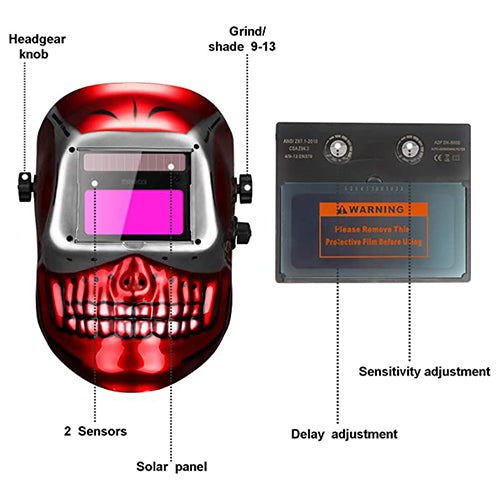 Casco protector de soldadura con oscurecimiento automático Red Skull MZ801